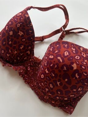 NO BOUNDARIES Leopard Print Push-Up Bra - Rust Red size 34DD